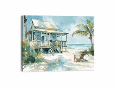 Beach House  Watercolor Canvas Painting