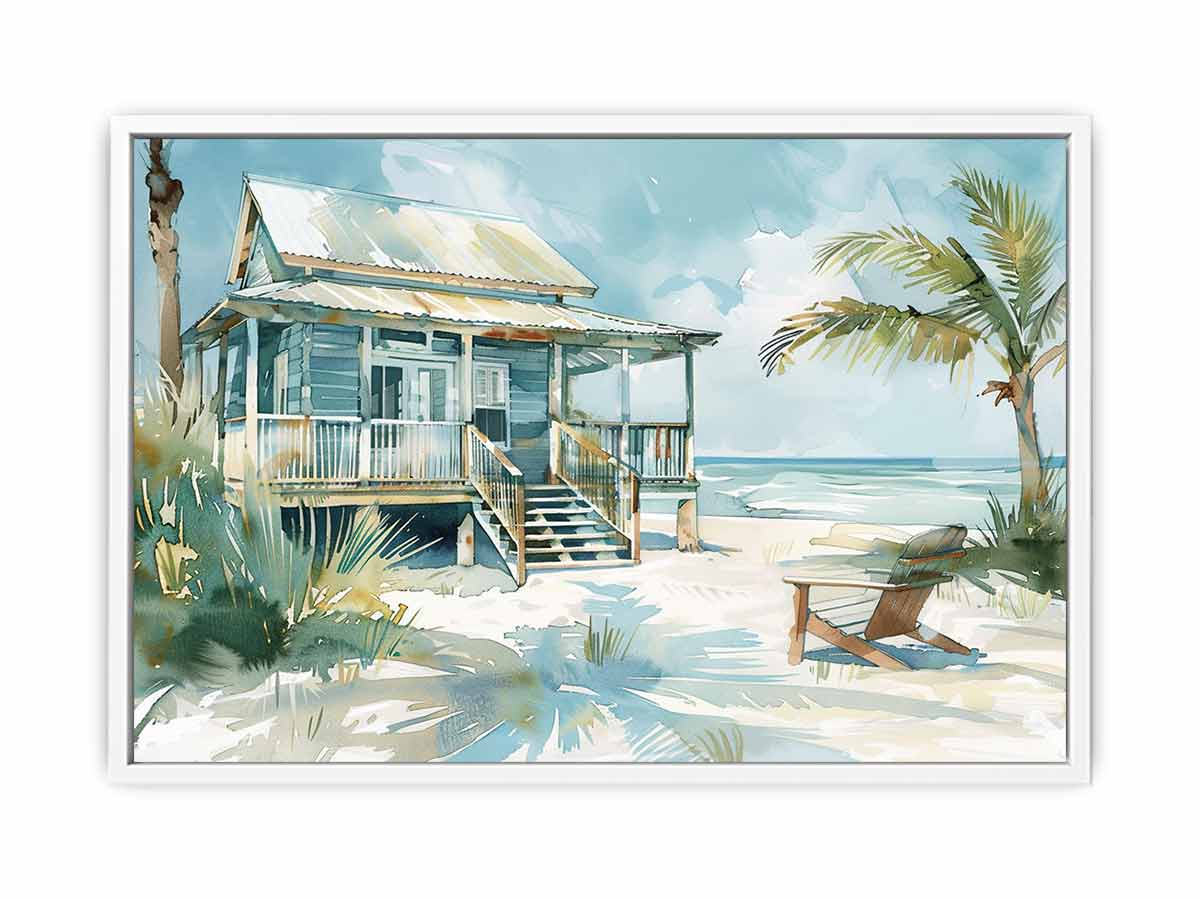 Beach House  Watercolor Canvas Painting