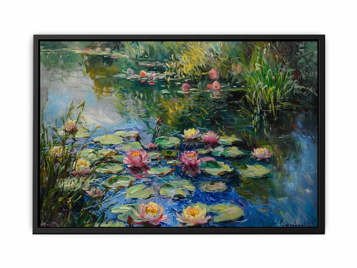 Lily Flowers In Lake  Canvas Painting Print