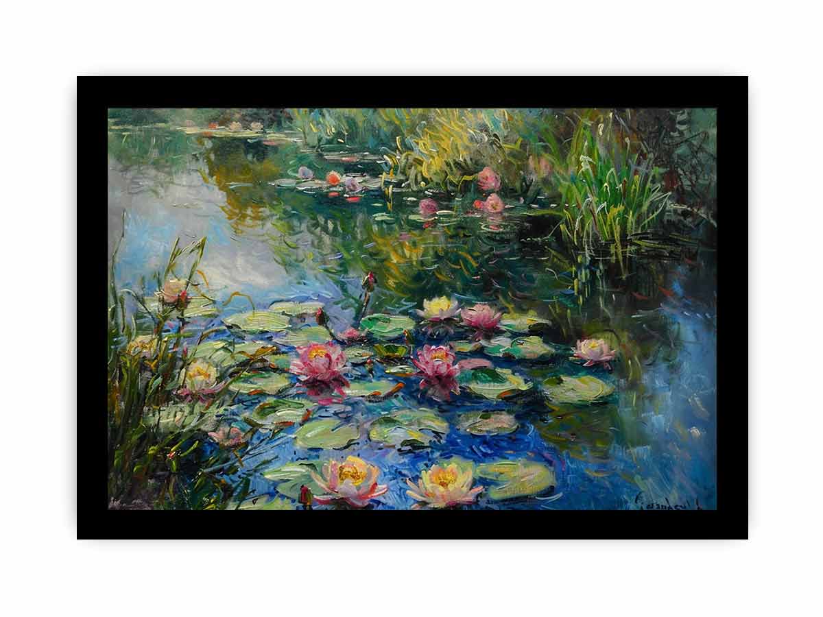 Lily Flowers In Lake  Canvas Painting Print
