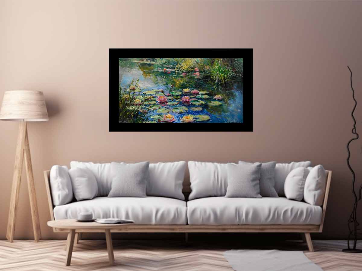 Lily Flowers In Lake  Canvas Painting Print