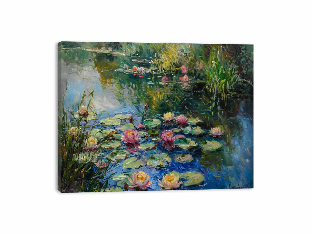 Lily Flowers In Lake  Canvas Painting Print