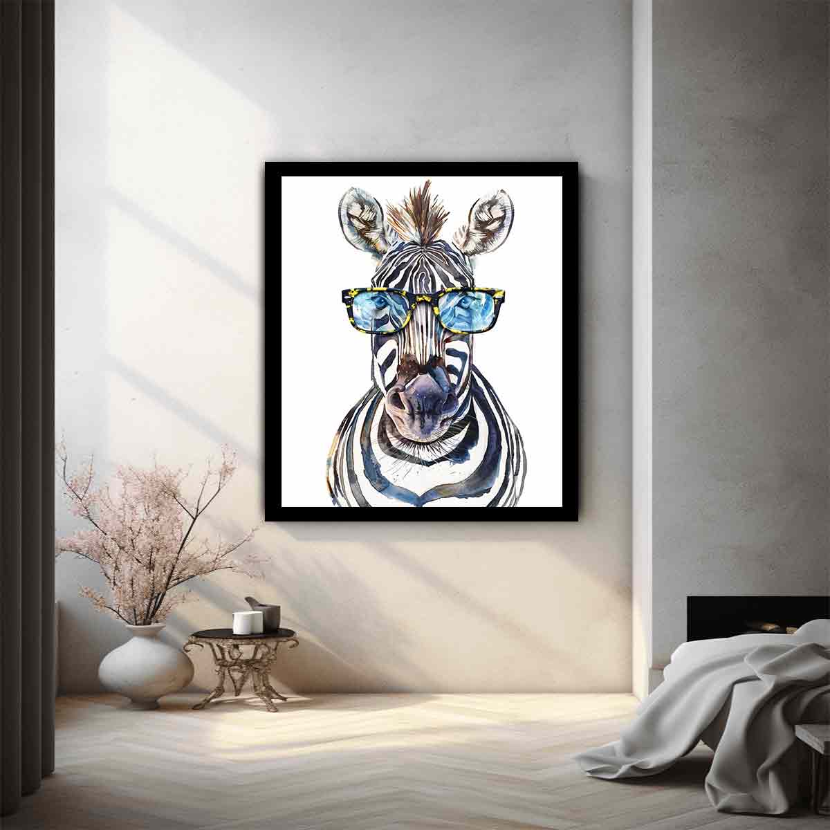 Zebra With Glasses Canvas Print & Poster