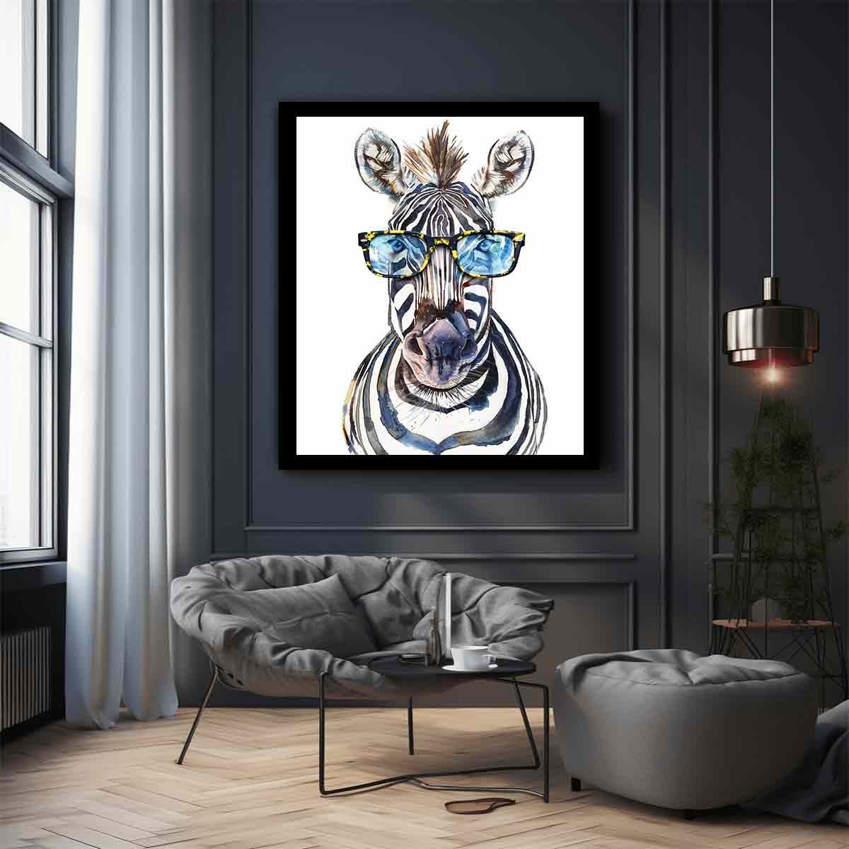 Zebra With Glasses Canvas Print & Poster