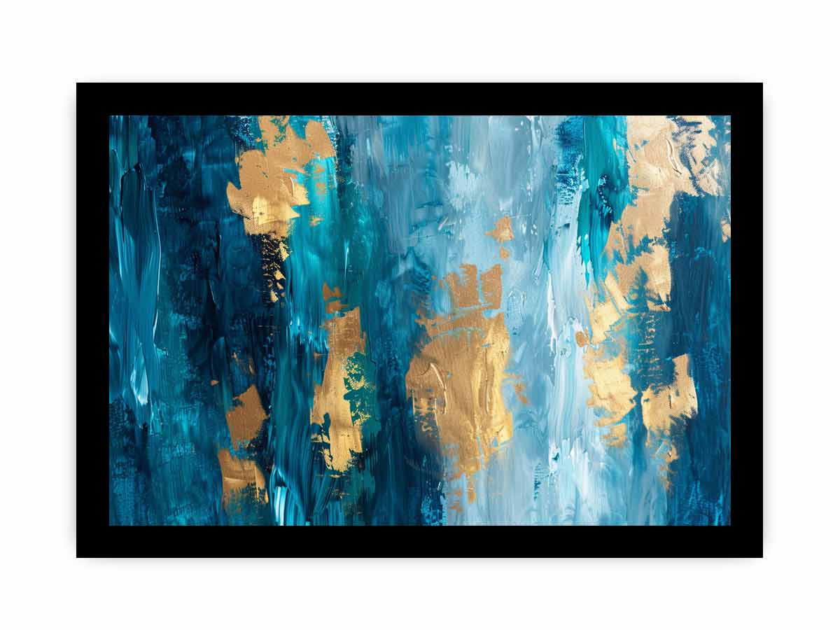 Abstract Blue Gold Luxury Canvas Painting