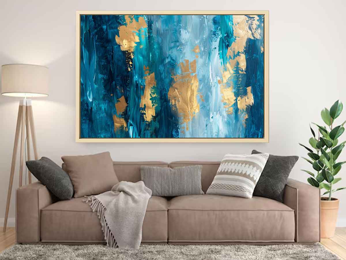 Abstract Blue Gold Luxury Canvas Painting