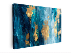 Abstract Blue Gold Luxury Canvas Painting