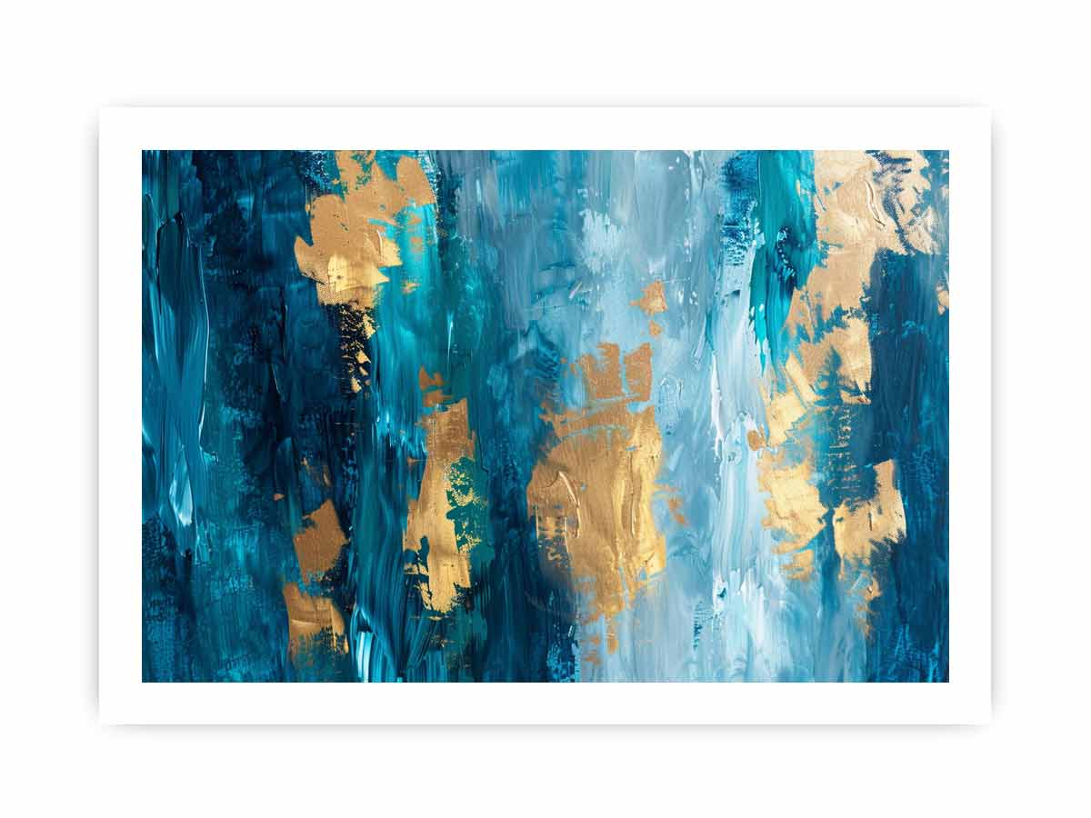 Abstract Blue Gold Luxury Canvas Painting
