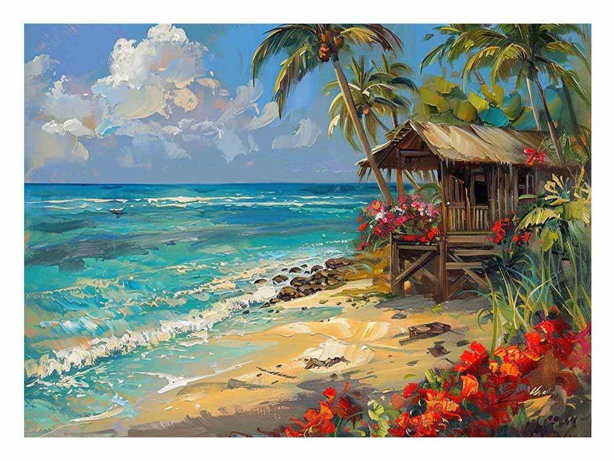Beachside House Canvas Painting