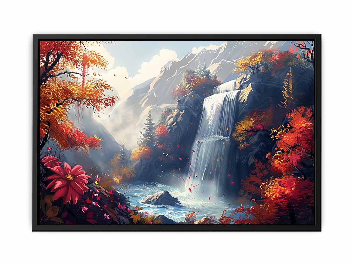 Autumn Waterfall Canvas Painting